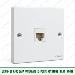 UK 86 by 86 millimetre one-port flat RJ45 keystone faceplate in white, TMT Global