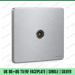 UK 86 by 86 millimetre single TV-RF coax faceplate in silver, TMT Global