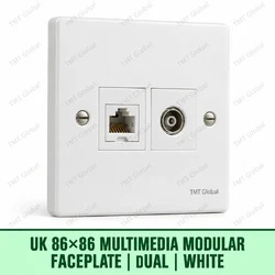UK 86 by 86 millimetre dual RJ45 and TV-RF multimedia faceplate in white, TMT Global