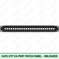 Cat6 UTP 24-Port Angled Patch Panel – Unloaded