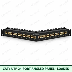 Cat6 UTP 24-Port Angled Patch Panel – Loaded