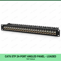 Cat6 STP 24-Port Angled Patch Panel – Loaded