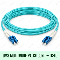OM3 multimode LC-LC fibre patch cord with aqua duplex jacket, TMT Global