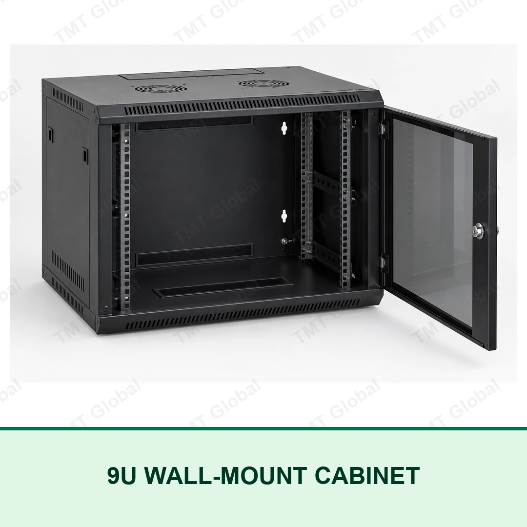 TMT Global 9U wall-mount 19-inch network cabinet with lockable glass door TMT Global 9U wall-mount 19-inch network cabinet with lockable glass door