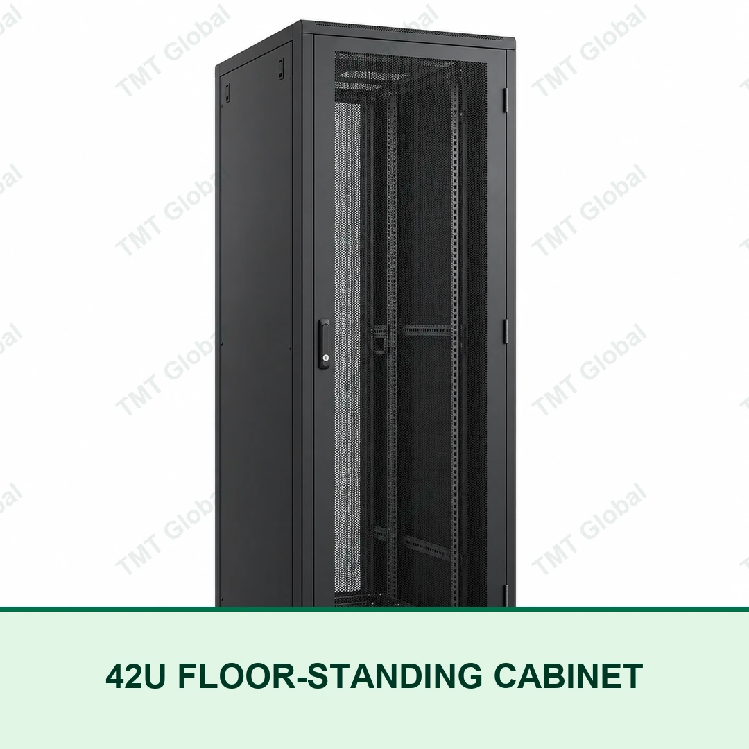 TMT Global 42U black floor-standing network cabinet with perforated front door TMT Global 42U black floor-standing network cabinet with perforated front door