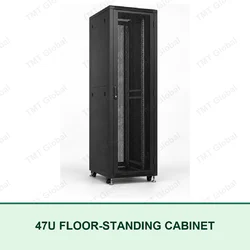 TMT Global 47U black floor-standing server cabinet with perforated lockable front door