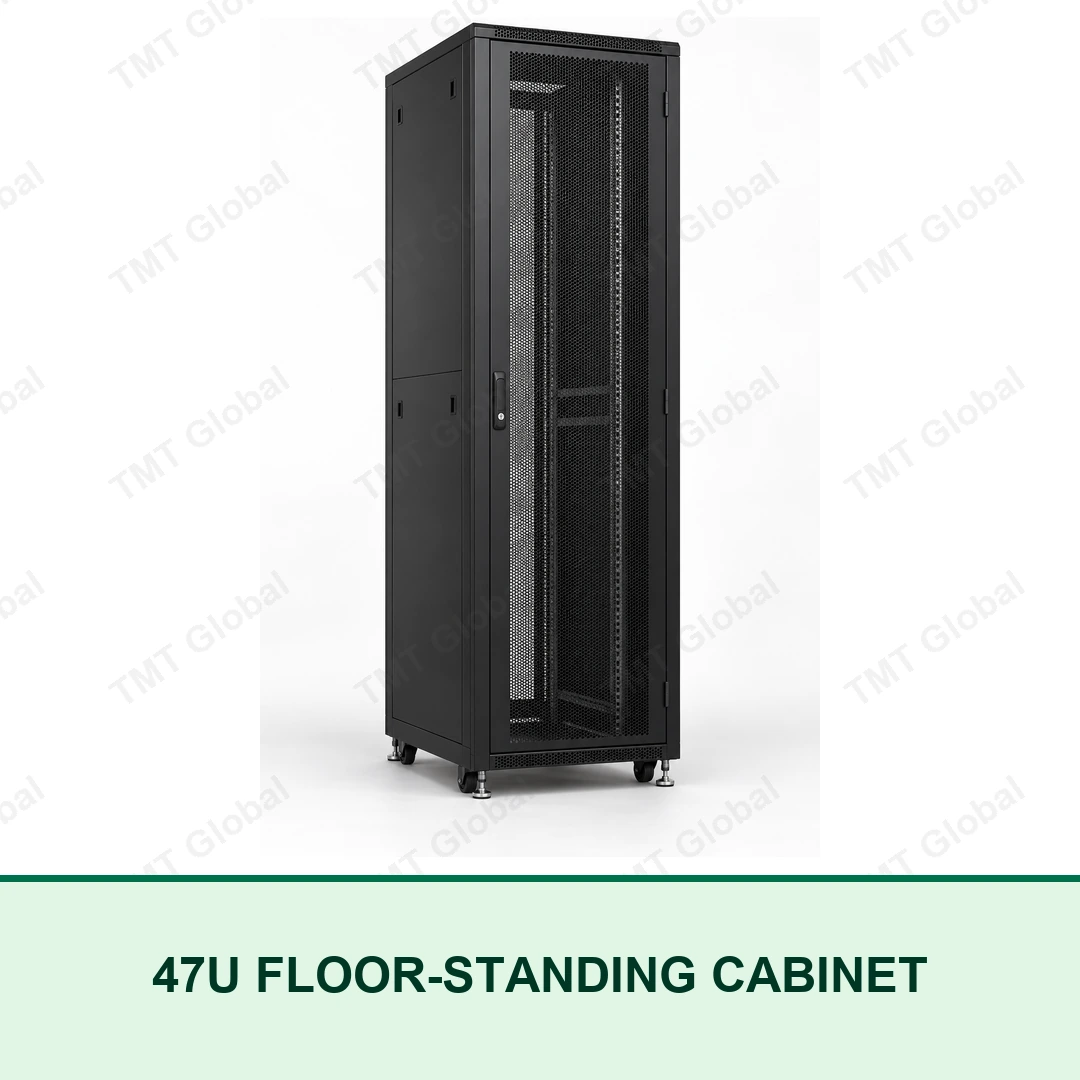 TMT Global 47U black floor-standing server cabinet with perforated lockable front door TMT Global 47U black floor-standing server cabinet with perforated lockable front door