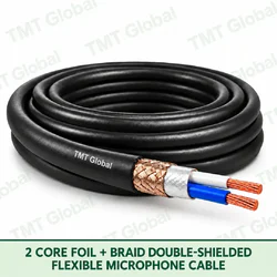 TMT Global 2 Core Foil Braid Double Shielded Microphone Cable product image showing the cable coil and exposed conductor cutaway.