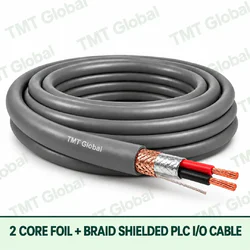 TMT Global 2 core foil + braid shielded PLC I/O cable, with 2 visible copper conductors.