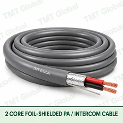 TMT Global 2 Core Foil Shielded PA Intercom Cable product image showing the cable coil and exposed conductor cutaway.