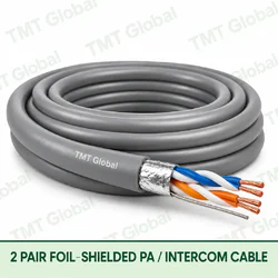 TMT Global 2 Pair Foil Shielded PA Intercom Cable product image showing the cable coil and exposed conductor cutaway.