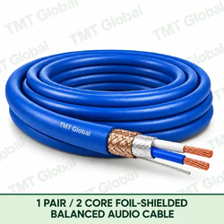 TMT Global 1 Pair 2 Core Foil Shielded Balanced Audio Cable product image showing the cable coil and exposed conductor cutaway.
