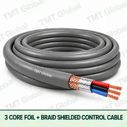 TMT Global 3 core Foil + Braid Shielded Control Cable, with 3 visible copper conductors; foil + braid shielded.