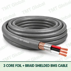 TMT Global 3 Core Foil And Braid Shielded BMS Cable product cable with 3 clearly visible conductors; foil and braid shielded.