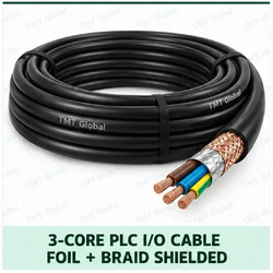 TMT Global 3 core foil + braid shielded PLC I/O cable, with 3 visible copper conductors.
