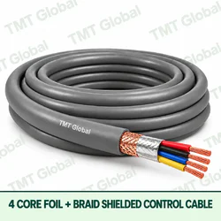 TMT Global 4 core Foil + Braid Shielded Control Cable, with 4 visible copper conductors; foil + braid shielded.