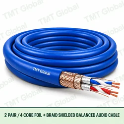 TMT Global 2 Pair 4 Core Foil plus Braid Shielded Balanced Audio Cable product image showing the cable coil and exposed conductor cutaway.