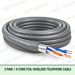 TMT Global 2 Pair 4 Core Foil Shielded Telephone Cable product image showing the cable coil and exposed conductor cutaway.
