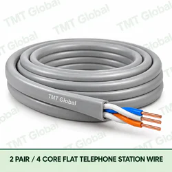 TMT Global 2 Pair 4 Core Flat Telephone Station Wire product image showing the flat cable coil and exposed conductor cutaway.