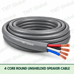 TMT Global 4 Core Round Unshielded Speaker Cable product image showing the cable coil and exposed conductors.