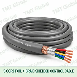 TMT Global 5 core Foil + Braid Shielded Control Cable, with 5 visible copper conductors; foil + braid shielded.
