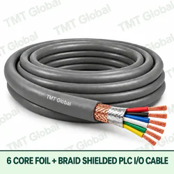 TMT Global 6 core foil + braid shielded PLC I/O cable, with 6 visible copper conductors.