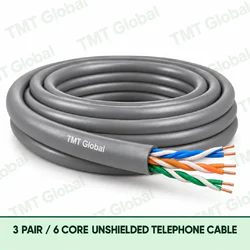TMT Global 3 Pair 6 Core Unshielded Telephone Cable product image showing the cable coil and exposed conductor cutaway.