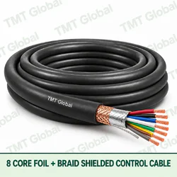 TMT Global 8 core Foil + Braid Shielded Control Cable, with 8 visible copper conductors; foil + braid shielded.