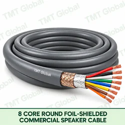 TMT Global 8 Core Round Foil Shielded Commercial Speaker Cable product image showing the cable coil and exposed conductors.