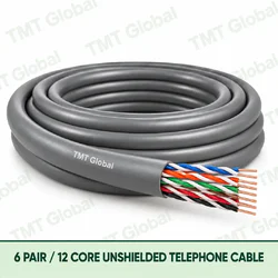 TMT Global 6 Pair 12 Core Unshielded Telephone Cable product image showing the cable coil and exposed conductor cutaway.