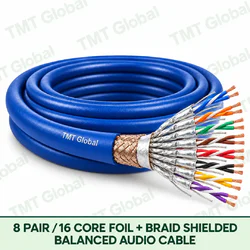TMT Global 8 Pair 16 Core Foil plus Braid Shielded Balanced Audio Cable product image showing the cable coil and exposed conductor cutaway.