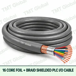 TMT Global 16 core foil + braid shielded PLC I/O cable, with 16 visible copper conductors.