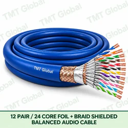 TMT Global 12 Pair 24 Core Foil plus Braid Shielded Balanced Audio Cable product image showing the cable coil and exposed conductor cutaway.