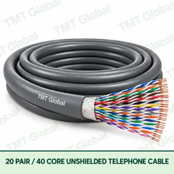 TMT Global 20 Pair 40 Core Unshielded Telephone Cable product image showing the cable coil and exposed conductor cutaway.