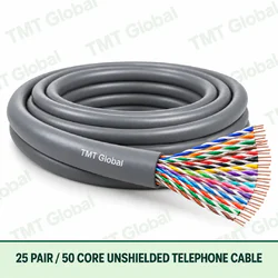 TMT Global 25 Pair 50 Core Unshielded Telephone Cable product image showing the cable coil and exposed conductor cutaway.