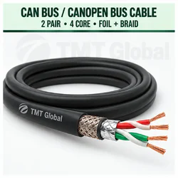 TMT Global 2 pair, 4 core, foil and braid shielded CAN Bus / CANopen Bus Cable, with the protocol, pair count, core count, and shielding visible.