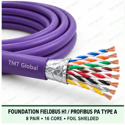 TMT Global 8 pair, 16 core, foil shielded FOUNDATION Fieldbus H1 / PROFIBUS PA Type A Bus Cable, with the protocol, pair count, core count, and shielding visible.