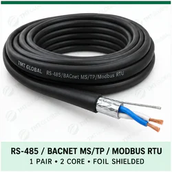 TMT Global 1 pair, 2 core, foil shielded RS-485 / BACnet MS/TP / Modbus RTU Bus Cable, with the protocol, pair count, core count, and shielding visible.