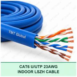 TMT Global CAT6 U/UTP 23AWG indoor LSZH network cable with four visible twisted pairs and eight copper conductor ends.