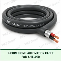 TMT Global 2 core foil shielded home automation cable, with 2 colored copper conductors.