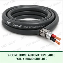 TMT Global 2 core foil + braid shielded home automation cable, with 2 colored copper conductors.