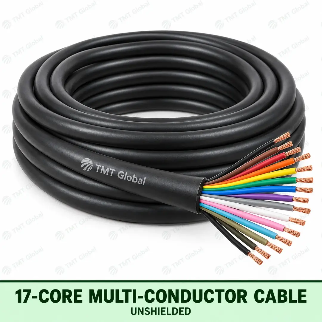 TMT Global 17 core unshielded multi-conductor cable, with 17 individually insulated copper conductors. TMT Global 17 core unshielded multi-conductor cable, with 17 individually insulated copper conductors.