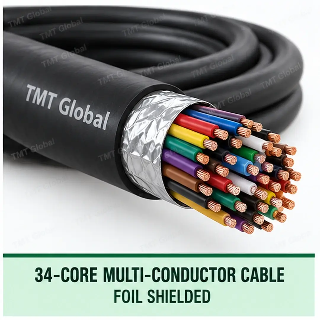 TMT Global 34 core foil shielded multi-conductor cable, with 34 individually insulated copper conductors. TMT Global 34 core foil shielded multi-conductor cable, with 34 individually insulated copper conductors.