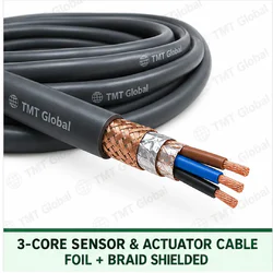 TMT Global 3 core foil and braid shielded sensor and actuator cable, with 3 visible conductors.
