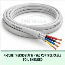 TMT Global 4 core foil shielded thermostat and HVAC control cable, with 4 insulated copper conductors.