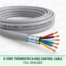 TMT Global 6 core foil shielded thermostat and HVAC control cable, with 6 insulated copper conductors.