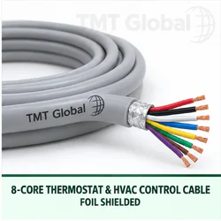 TMT Global 8 core foil shielded thermostat and HVAC control cable, with 8 insulated copper conductors.